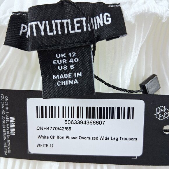 PrettyLittleThing Oversized Wide Leg Crinkle Pant Women's Size 8 White Chiffon - Picture 7 of 7